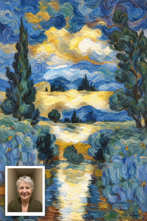 Alhena hidden memory artwork with the original photo it was made from: a grandmother's portrait