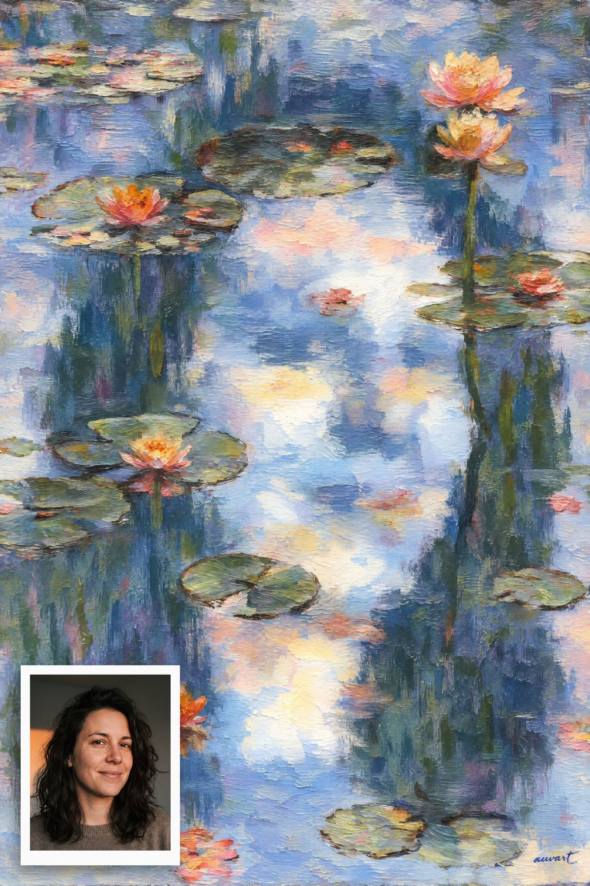 Chara hidden memory artwork with the original photo it was made from: a woman's portrait
