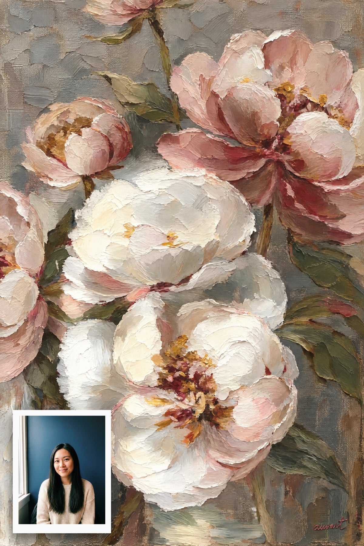 Deneb hidden memory artwork with the original photo it was made from: a woman's portrait
