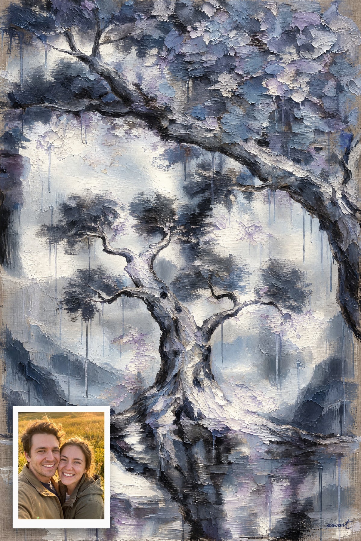 Nihal hidden memory artwork with the original photo it was made from: a couple