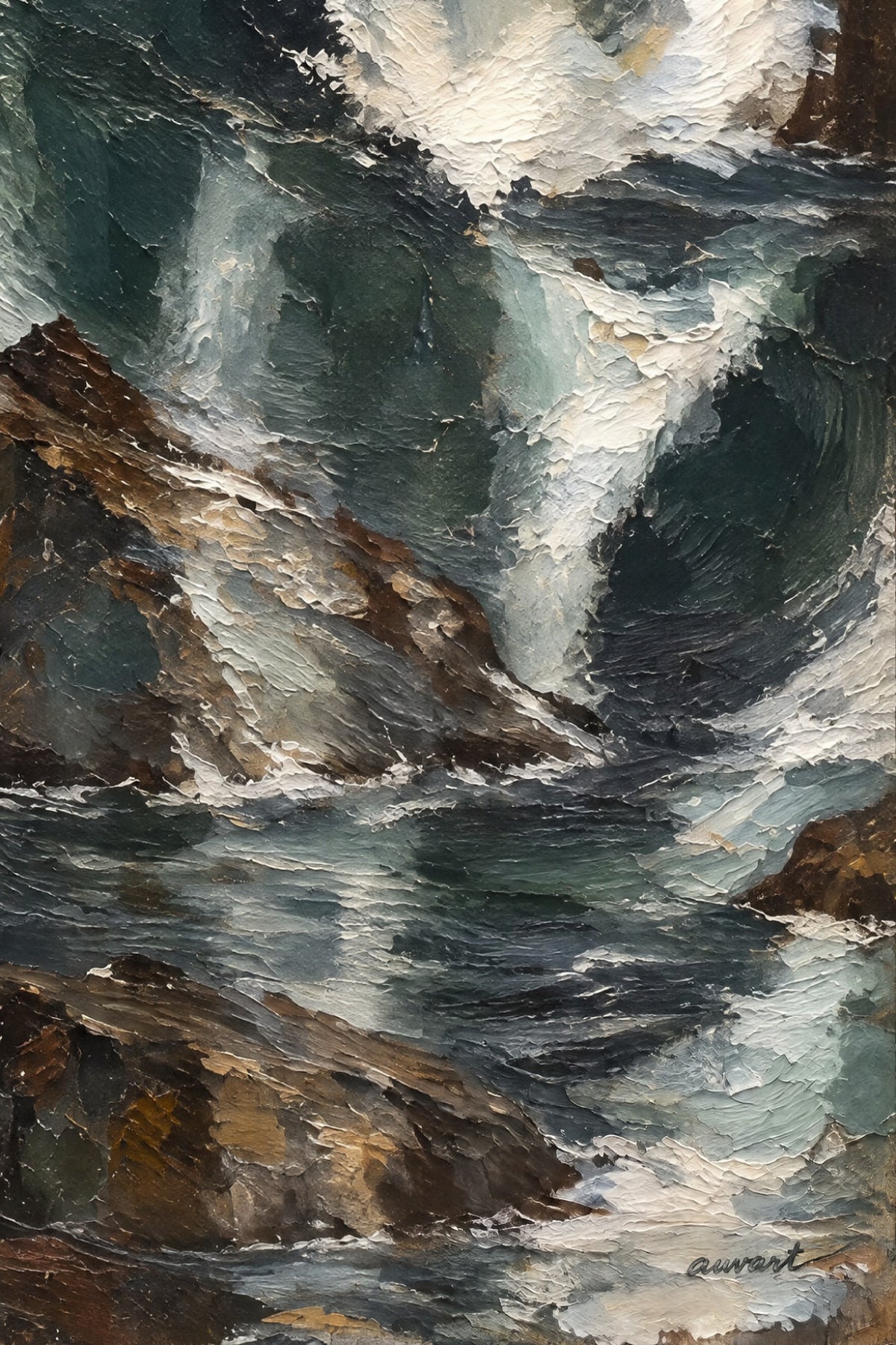 Close-up of the Rigel brushwork and canvas texture