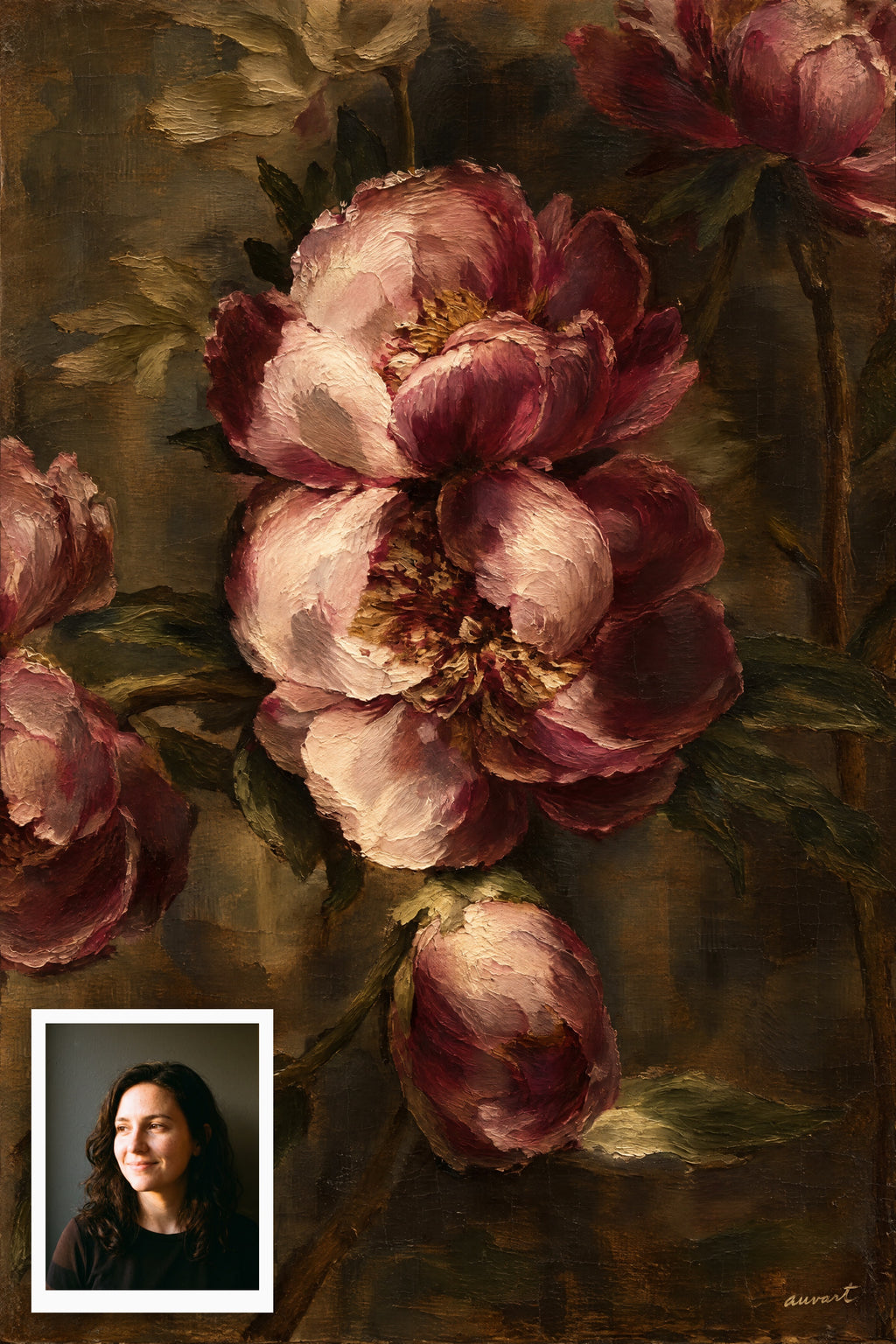 Sargas hidden memory artwork with the original photo it was made from: a woman's portrait